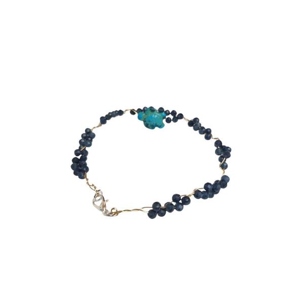 Blue Turquoise Turtle Sapphire Stone Wire Wrapped Bracelet Artisan Southwest 8 - Picture 3 of 8